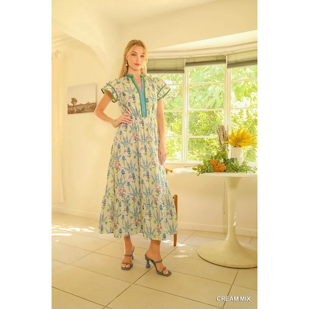 Umgee Mix Floral Midi Dress - Cream Mix - Medium - Picture 6 of 8